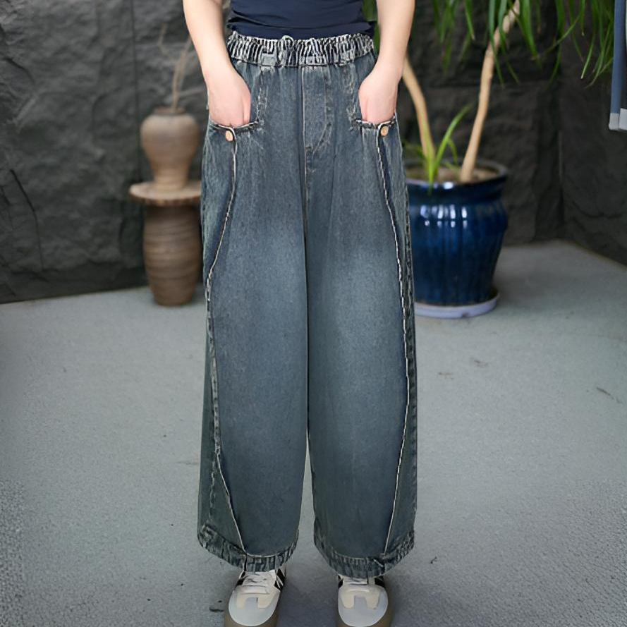 FF秋季新款老爹裤阔腿裤水洗破洞做旧时尚无弹力休闲牛仔裤长裤