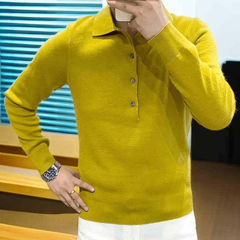 新款秋冬男士爆款翻领POLO衫休闲轻奢高档商务纯色长长袖网红时尚