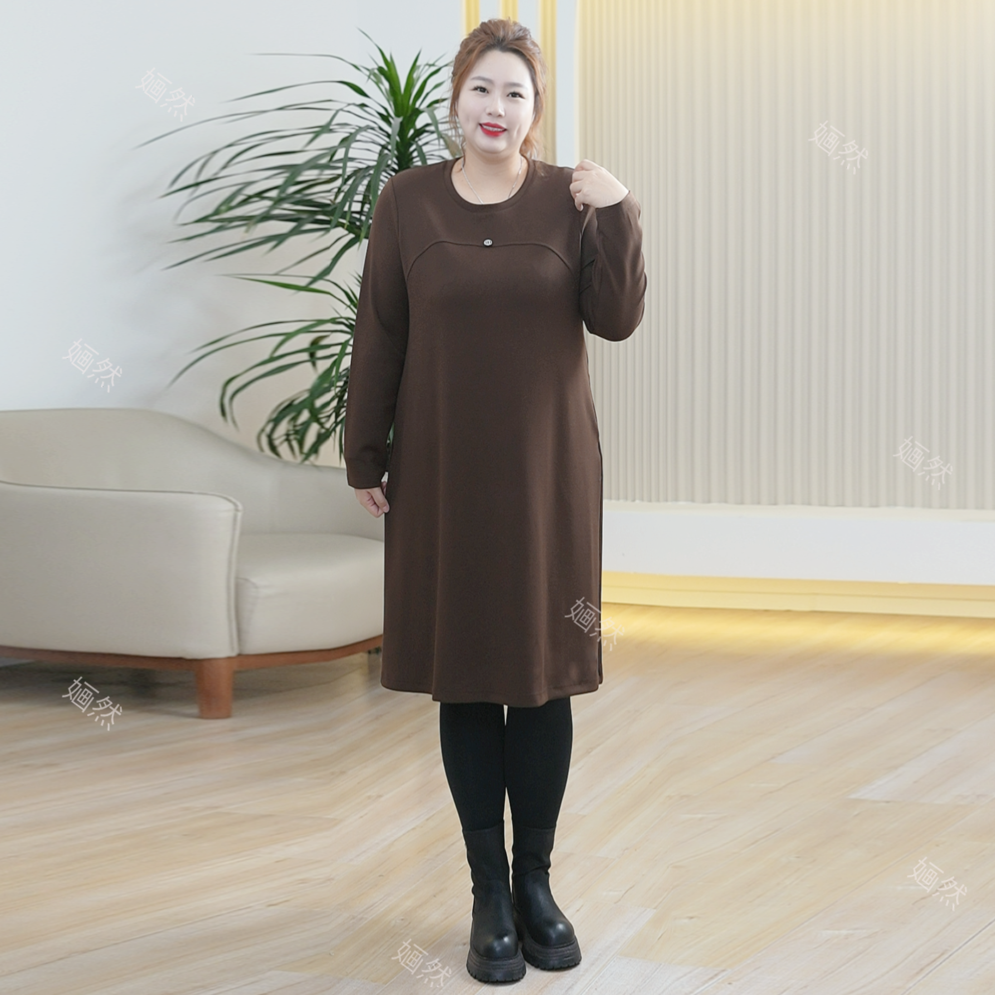 婳然定制糯叽叽大码连衣裙牛奶顺滑显瘦米妮奥代尔秋季打底T恤裙