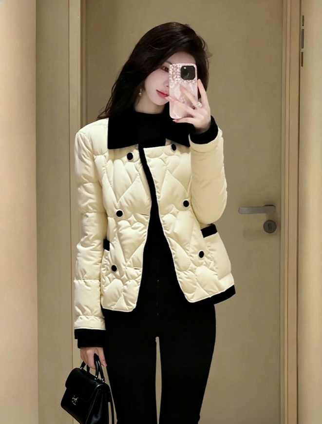 米杏色夹棉外套女初冬高端时髦洋气名媛小香风超好看翻领加厚棉服