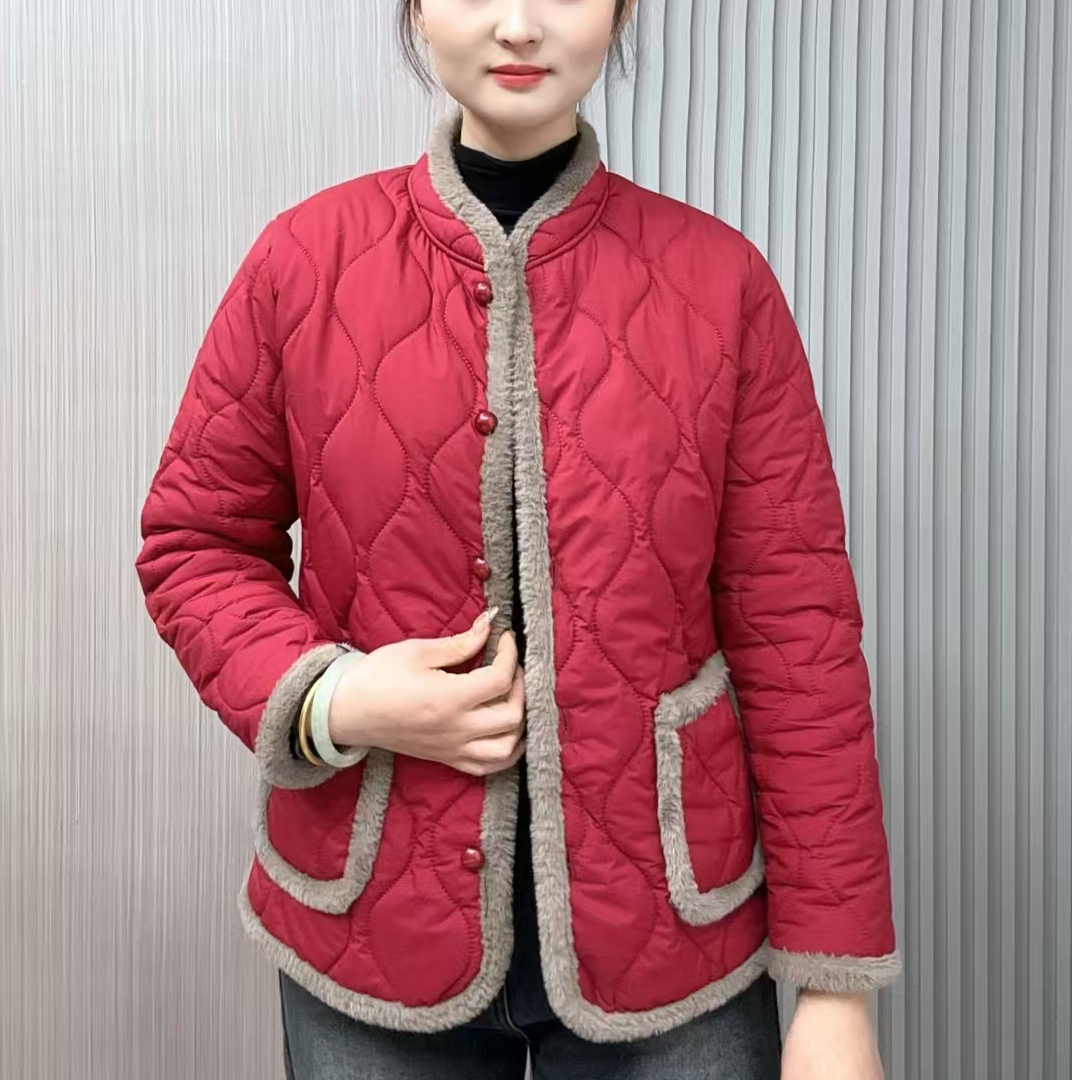 6010-新款妈妈棉袄加绒时尚中老年休闲新中式棉服加厚外套棉衣