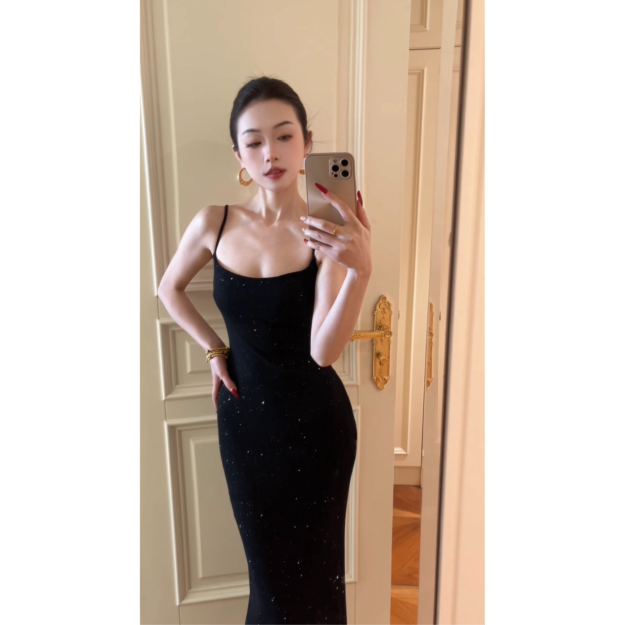 裁一2025春季新品弹力修身收腰针织吊带长款连衣裙24-246