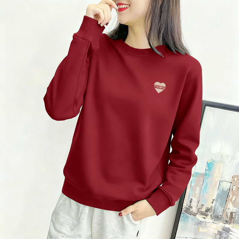 2025圆领新款加绒卫衣简约印花秋冬通勤女士加绒百搭显瘦简约外套