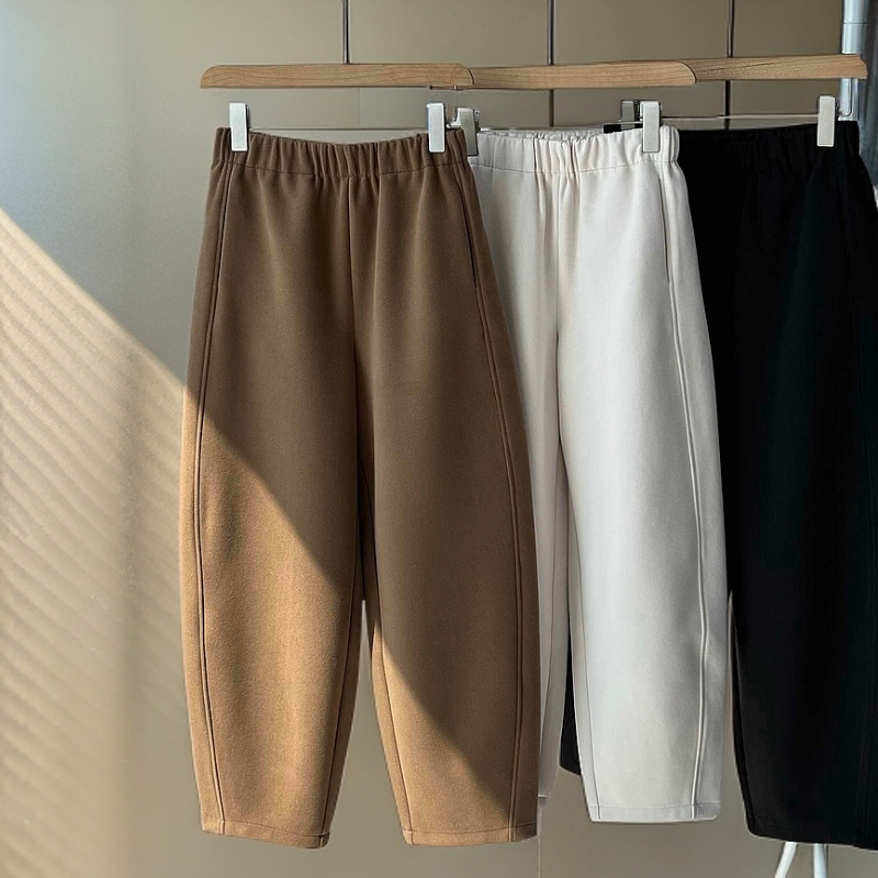 2025女士春秋常规款香蕉高腰宽松显瘦休闲毛呢哈伦奶弯刀卫裤子