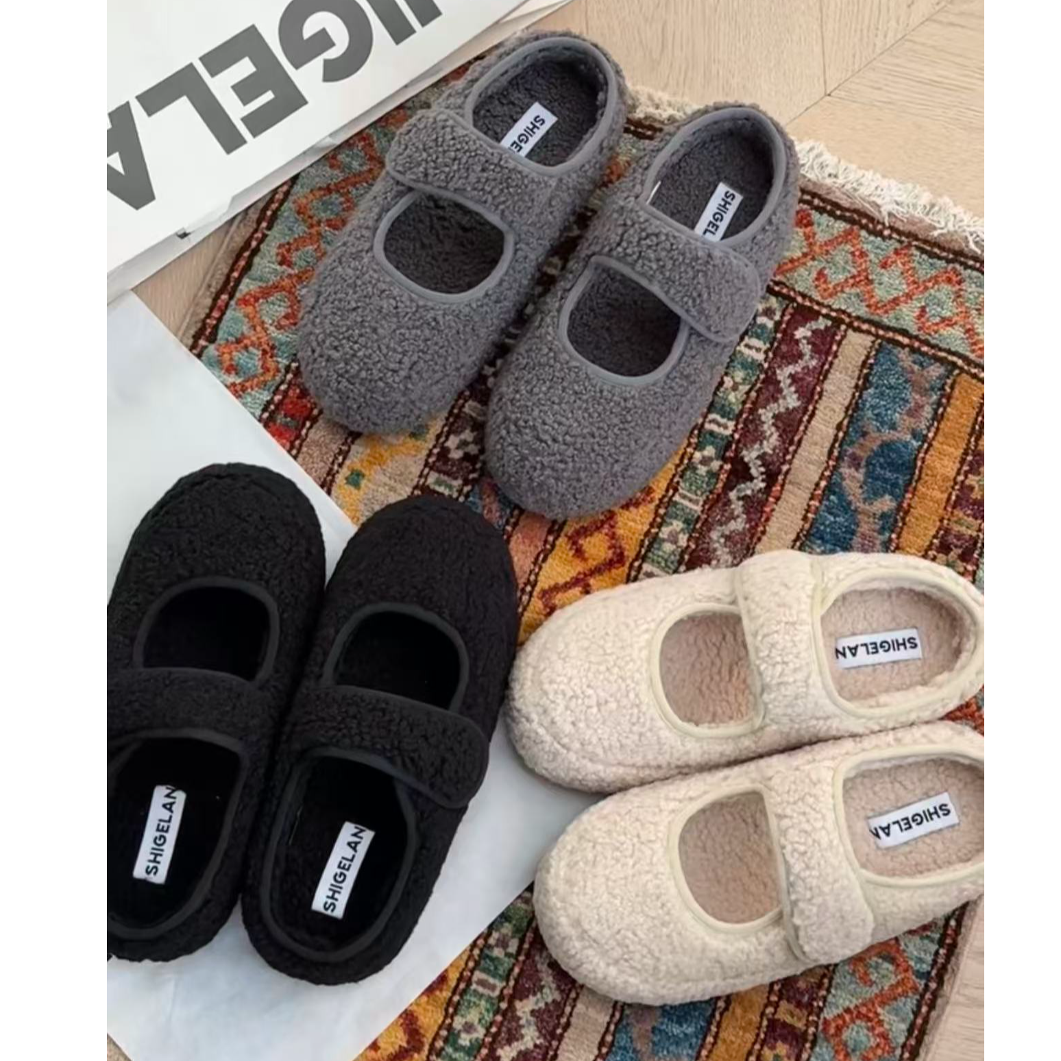 诗歌兰2025冬季新款时尚百搭休闲急件低帮棉鞋羊羔毛玛丽珍毛毛鞋