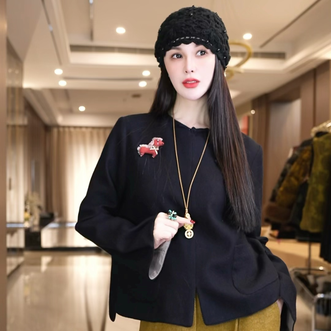 飞儿【朱韵盘扣】2025早秋新款羊毛羊绒衬衫上衣