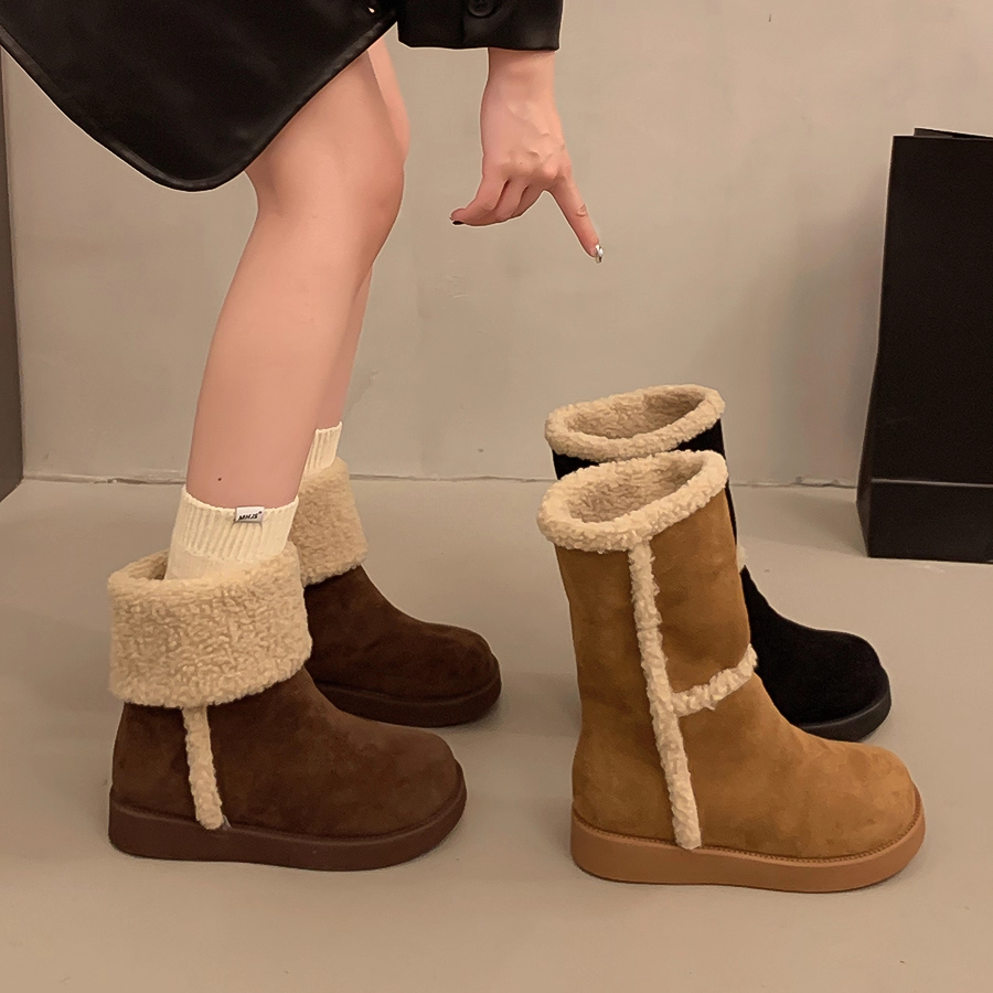 翻筒雪地靴女冬季新款洋气两穿防滑保暖中筒短靴加绒东北大棉鞋子