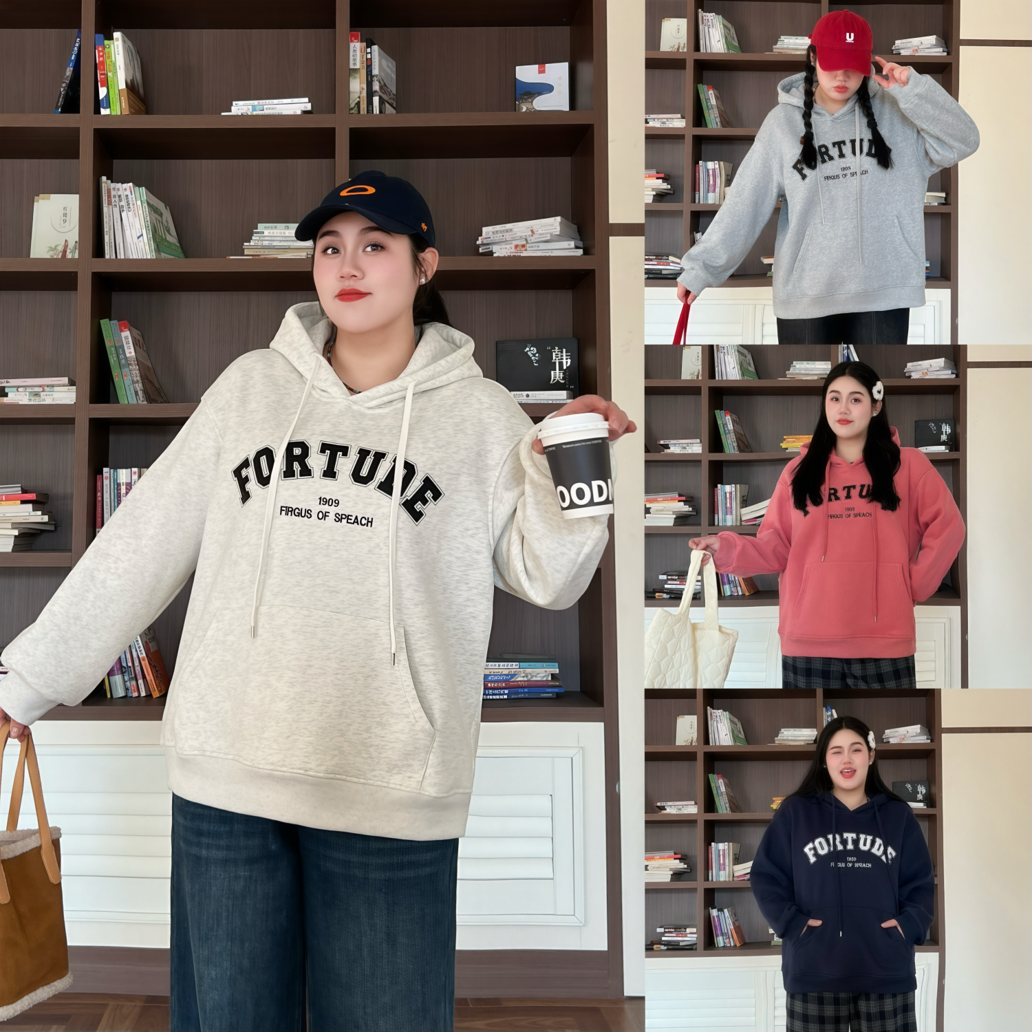 花契“温软酪酪”大码女装冬季显瘦200斤胖mm连帽加绒卫衣16498-F