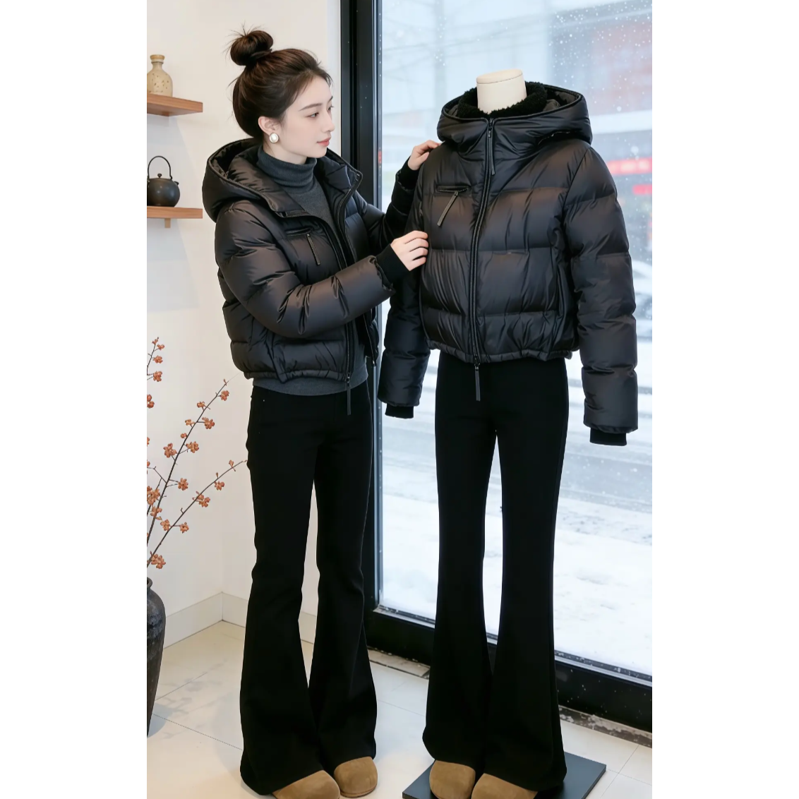 高级感通勤风长袖棉服女韩版冬季新款时尚气质小个子韩版纯色外套