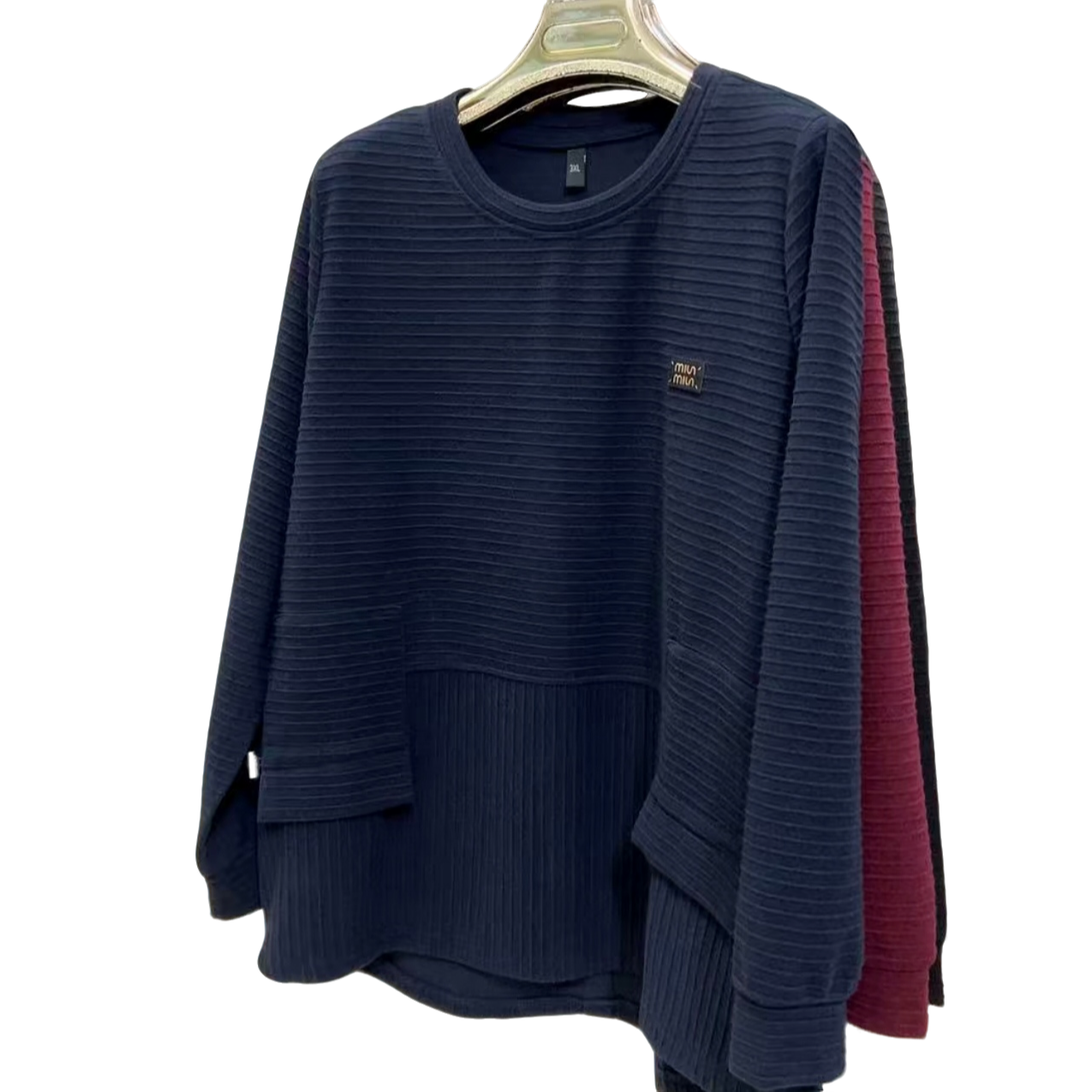 1690圆领大码纯色显瘦百搭宽松长袖衫