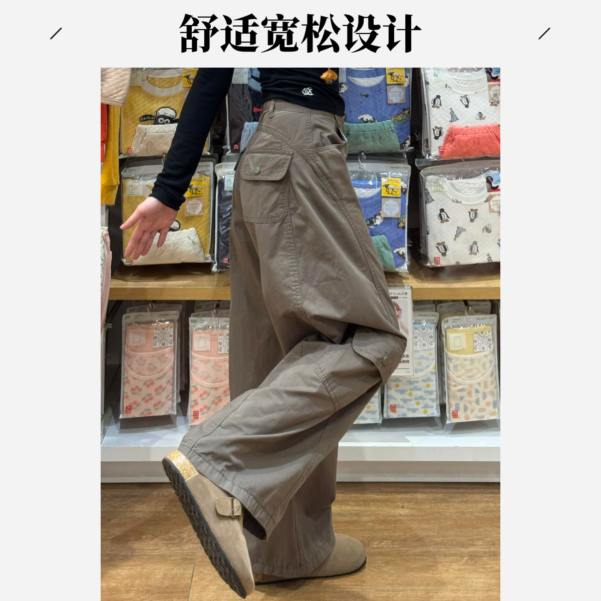 155小个子美式阔腿工装牛仔裤女秋季新款高腰显瘦宽松休闲弯刀裤