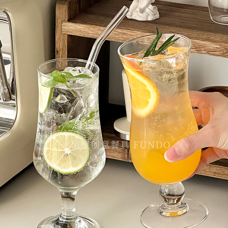 高颜值高脚杯玻璃杯子冷饮料杯特调鸡尾酒杯气泡果汁杯logo定制