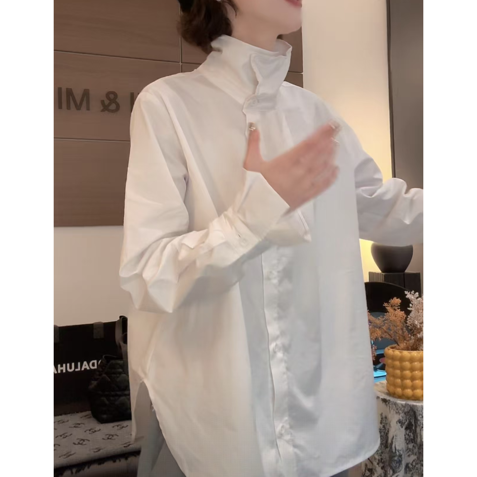 秋季衬衫百搭薄款欧货100%“精梳棉”百搭薄款花苞衬衣