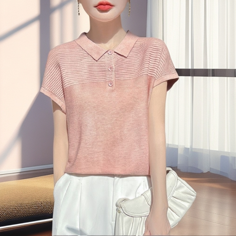 【雅岚女装】时尚洋气显瘦短袖气质减龄针织衫女新款打底衫百搭气质