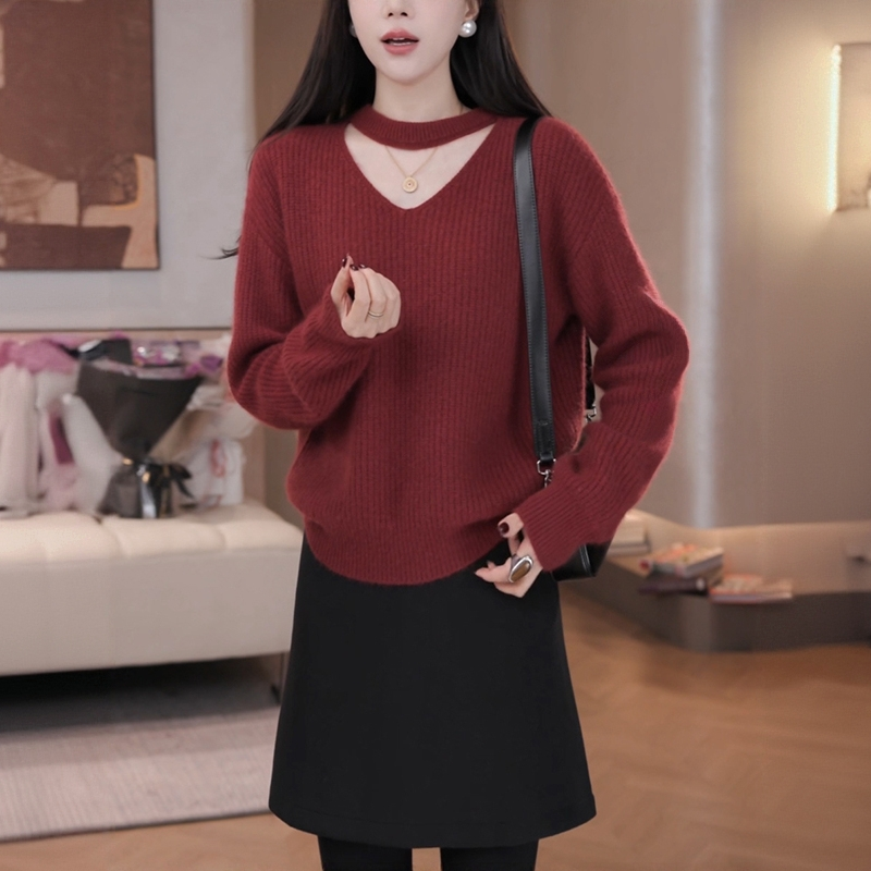 慵懒风宽松遮肉显瘦加厚针织衫女士秋冬韩版休闲时尚百搭针织上衣