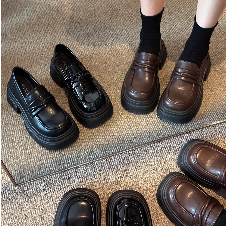 厚底英伦小皮鞋女2025新款春季百搭一脚蹬jk单鞋小个子增高乐福鞋