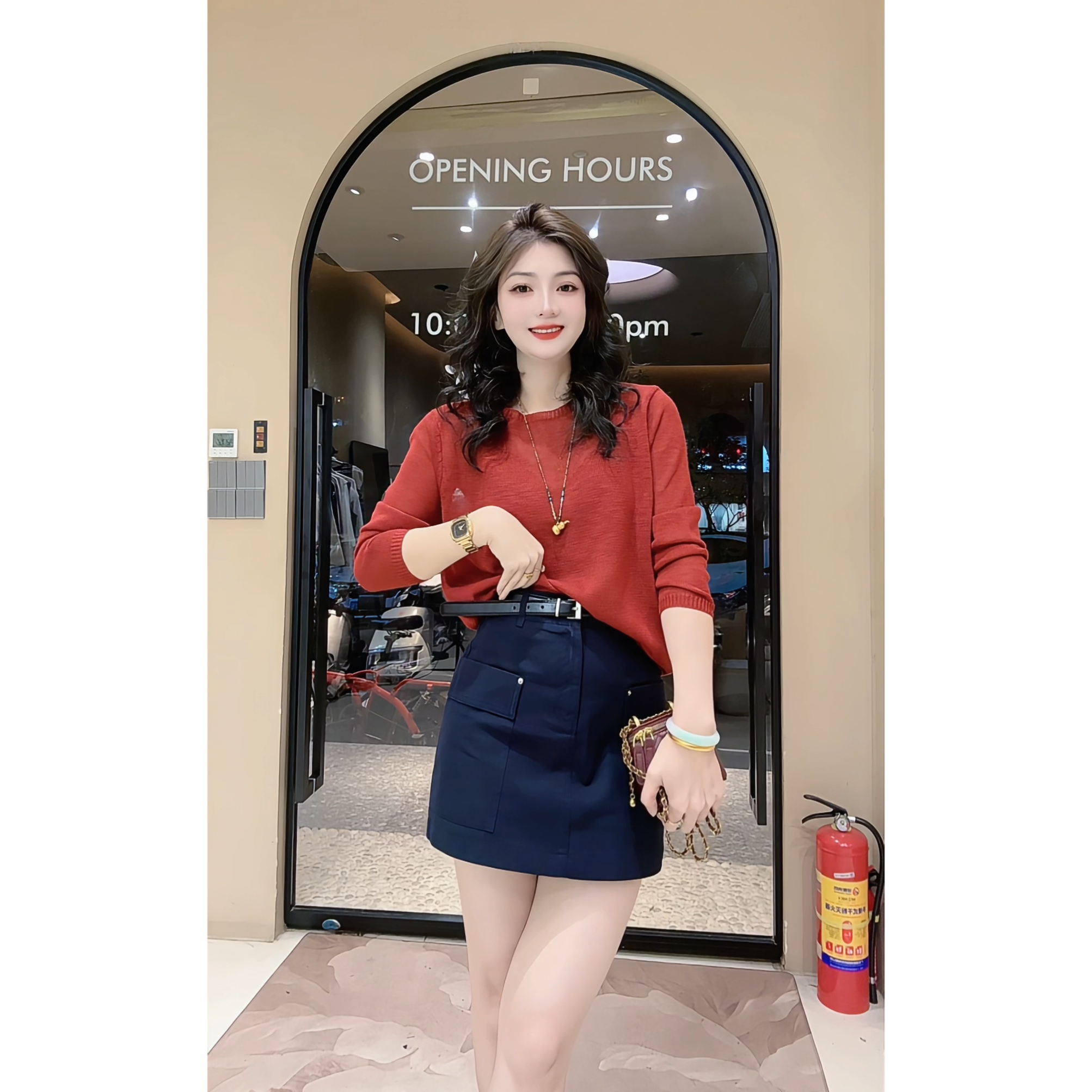 涵儿家 早秋简约宽松长袖防晒上衣 VS 时尚百搭A字半身裙-85689