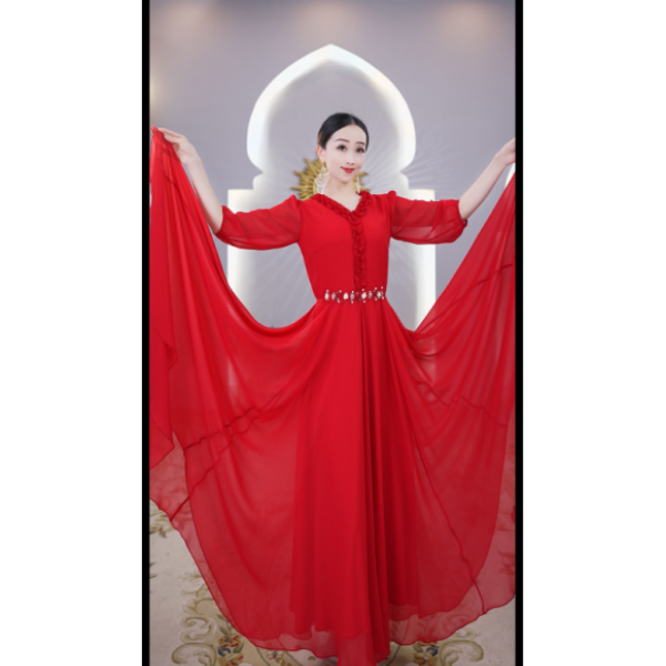 【送腰带】依曼老师 异域风情连衣裙修身女装洋气跳舞连衣裙A6131