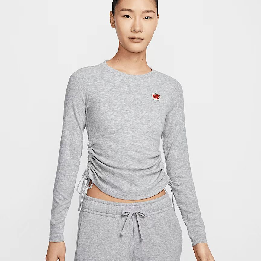 NIKE耐克女子NSW RIB LS MD CRP TOP GCE针织无领长T恤HV8728-063
