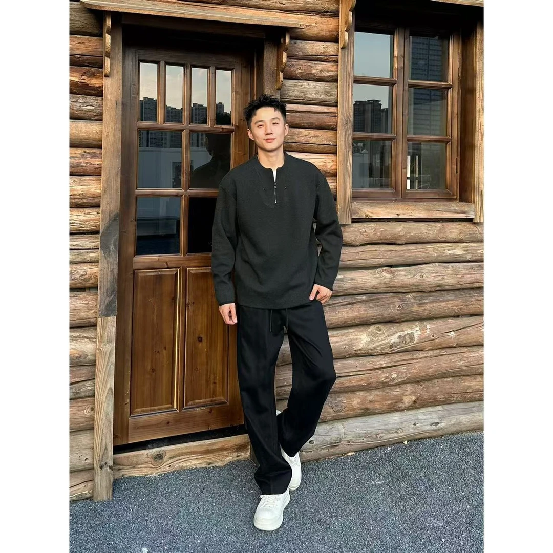 BUG林 25ss秋冬设计款圆领拉链磨毛立体剪裁铆钉情侣男士卫衣JS5