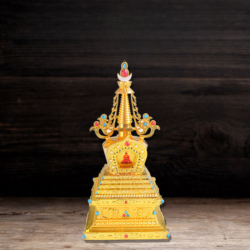 西藏包邮藏式摆件菩提塔舍利塔佛塔装藏舍利子嘎乌盒鎏金