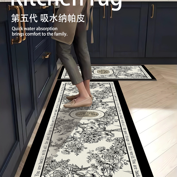 轻奢厨房吸水防滑地垫轻奢简约免洗长条耐脏垫子好打理可裁剪