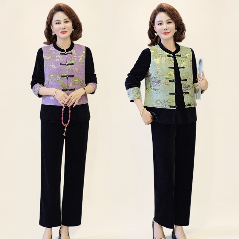 妈妈秋装新中式妈妈三件套秋装显瘦气质长袖上衣装中年春秋季减龄