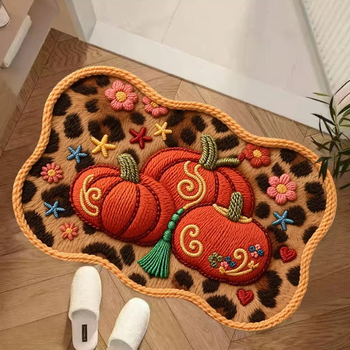 【60*90cm】编织视觉感南瓜硅藻泥门厅浴室厨房地垫桌面台面垫可爱