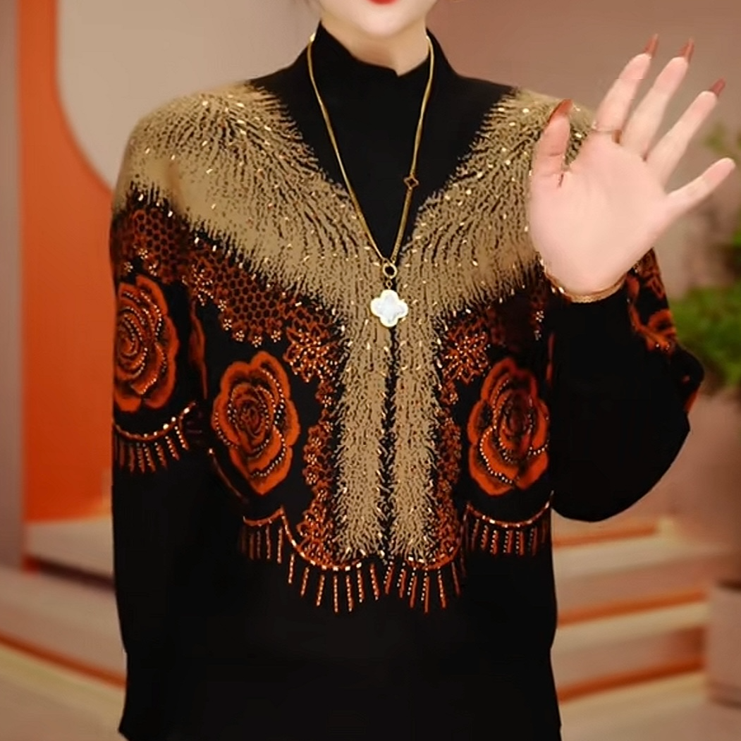 冬季大码减龄高端宽松休闲遮肉长袖针织衫时尚中老年百搭韩版毛衣