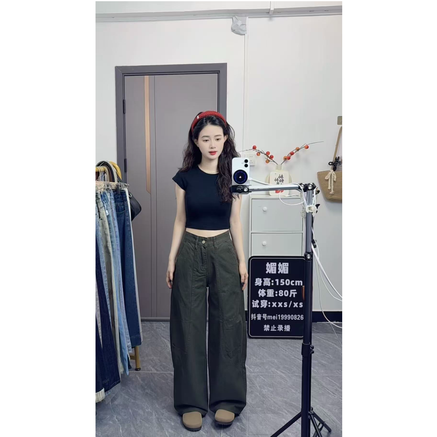 小个子工装裤美式复古弯刀阔腿裤女款爆款高腰宽松显瘦牛仔裤裤子