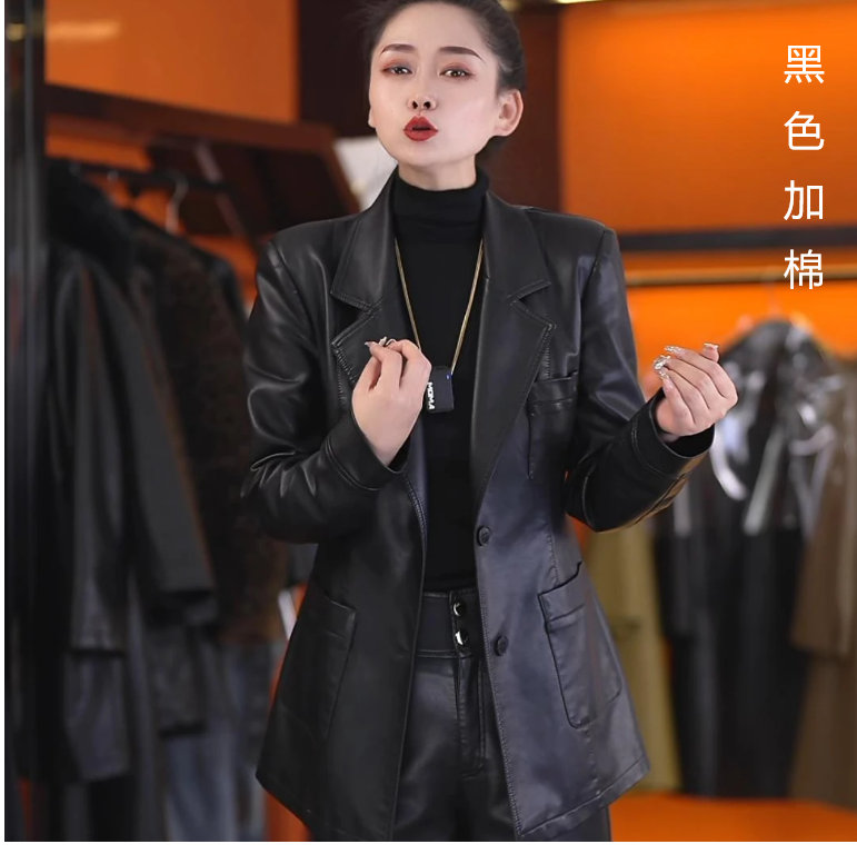 瑞瑞  （688加棉）新款收腰显瘦气质女士西装皮衣