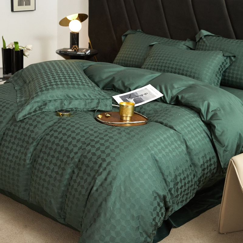 高端纯棉翡翠绿100支长绒棉四件套全棉被套罩墨绿色孔雀绿橄榄绿4