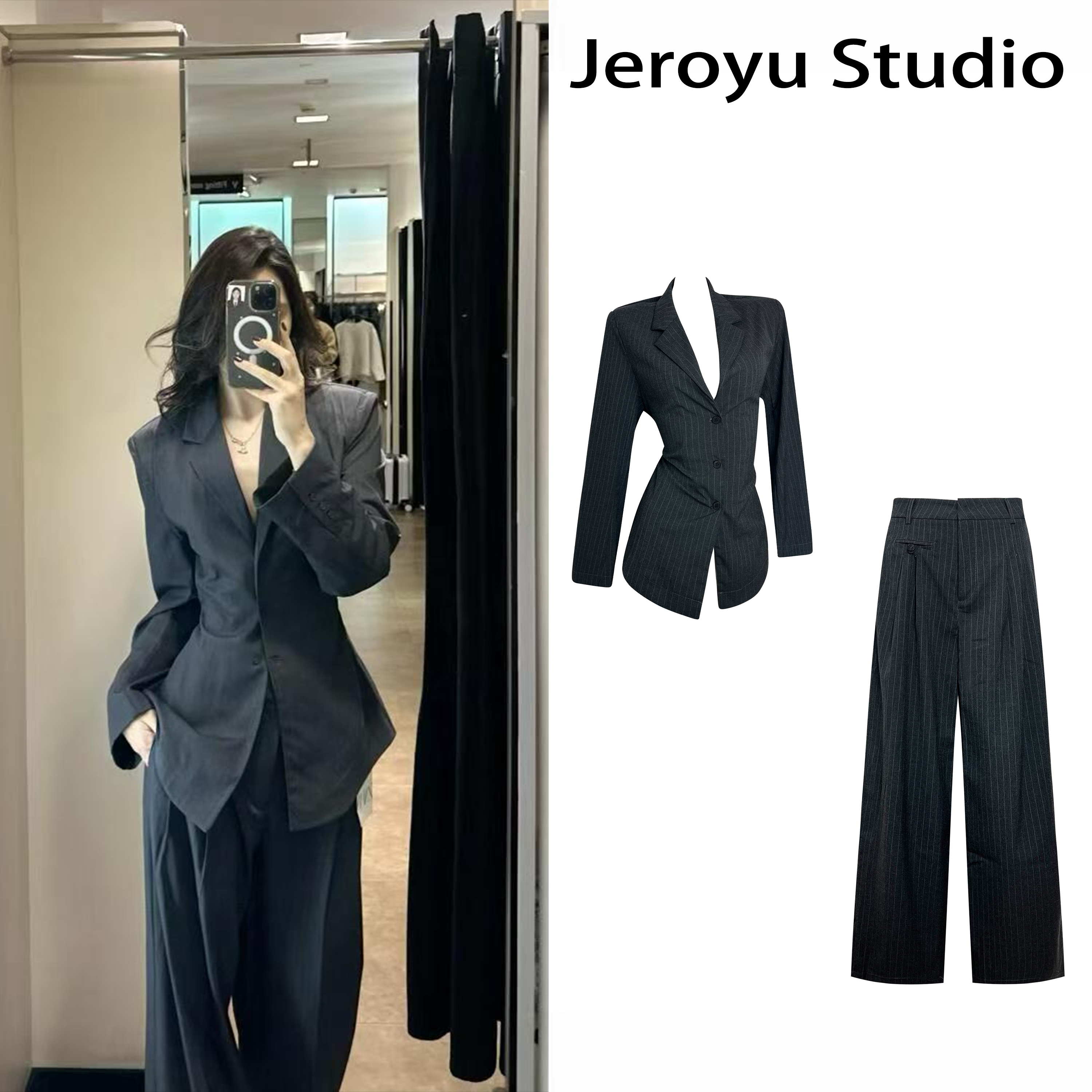 高级感西装套装女秋季新款气质轻奢收腰西服外套显瘦阔腿裤两件套