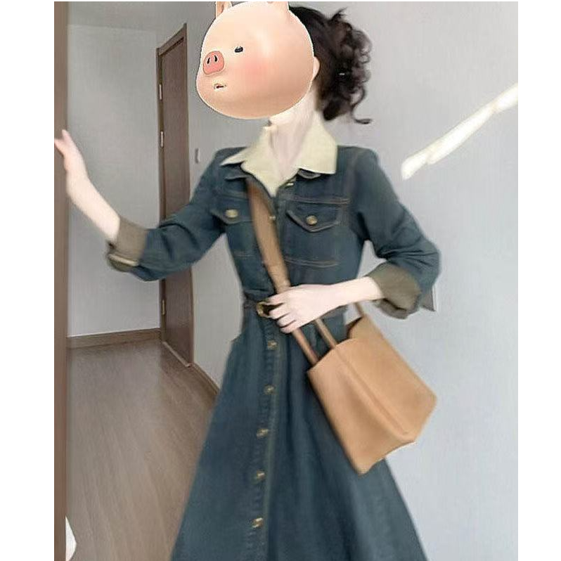 法式复古牛仔连衣裙女春秋2025新款显瘦设计感气质裙子质感高级感