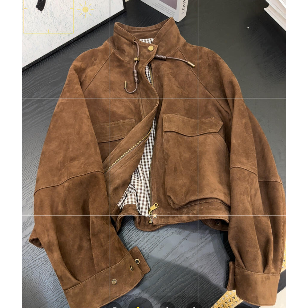 咖色麂皮绒短外套女2025新款早秋冷淡系韩系独特穿搭复古夹克上衣