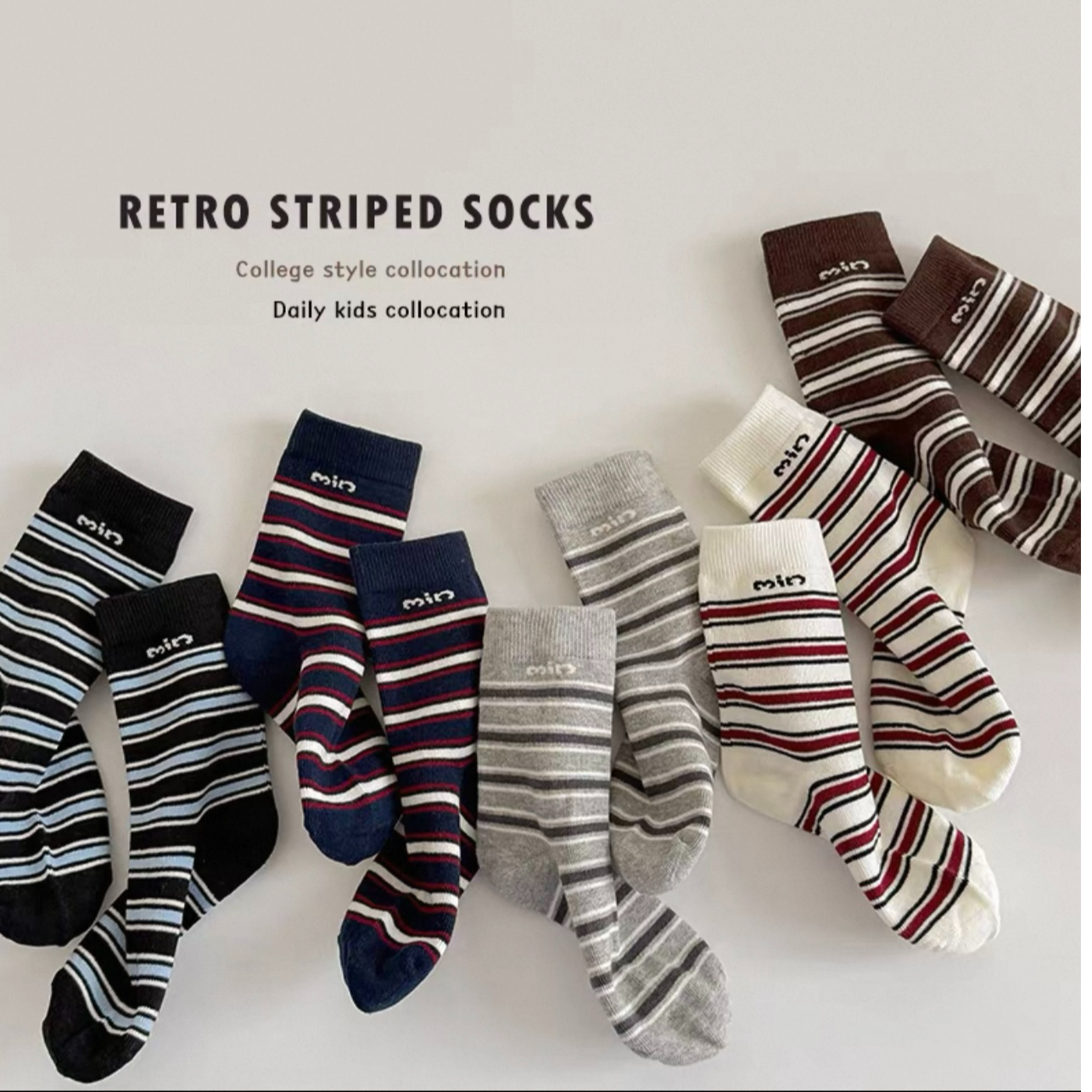 儿童袜子春秋季无骨中筒袜男女童韩版条纹运动袜中大童miu系潮袜