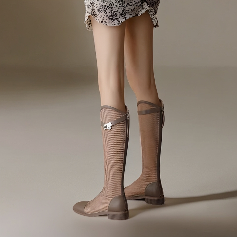 2306秋季新款网靴马丁靴厚底靴子长靴复古百搭时尚骑士西部靴