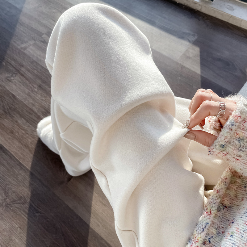 白色醋酸羊毛阔腿裤女2025新款秋冬季高个子加绒窄版直筒毛呢裤子