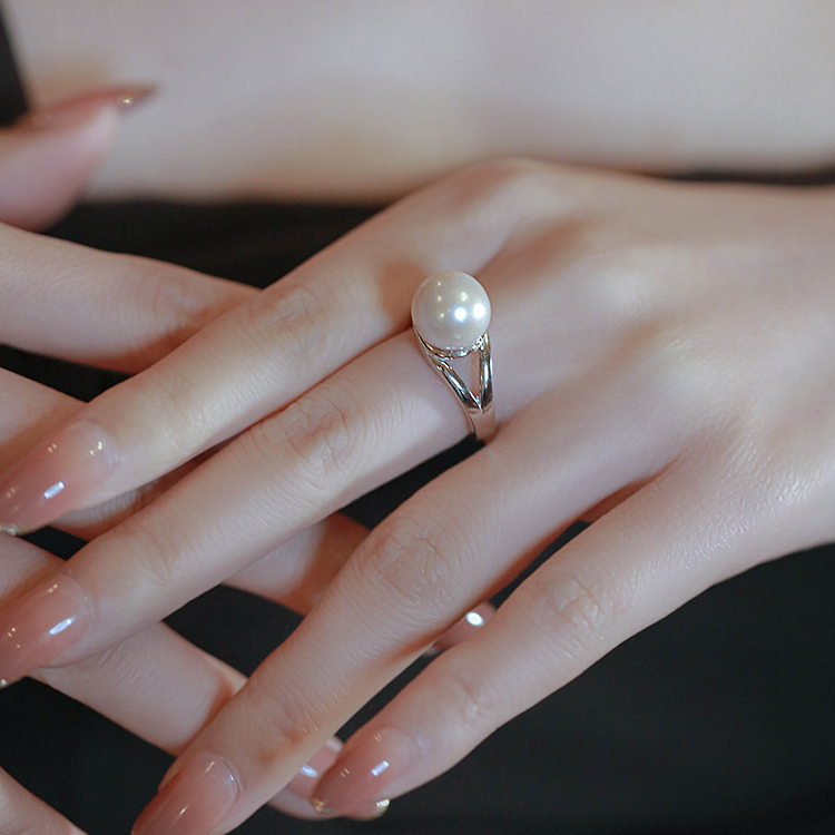 铜合金戒指 珍珠戒指女小众独特开口可调节指环轻奢高级感食指戒