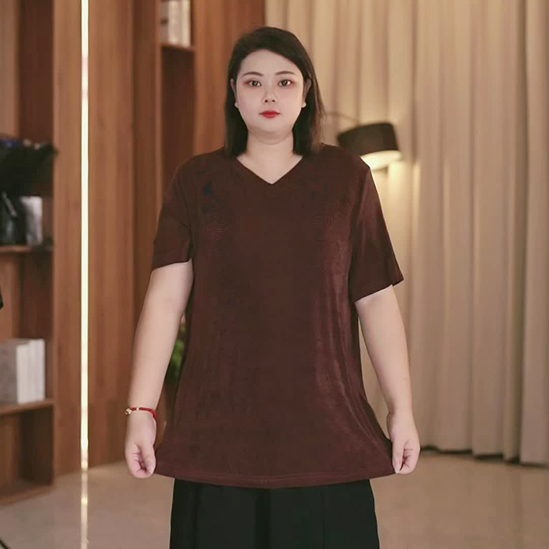 【韩服路】2025年新款夏季女士大码V领短袖宽松胖mm显瘦大版薄T恤