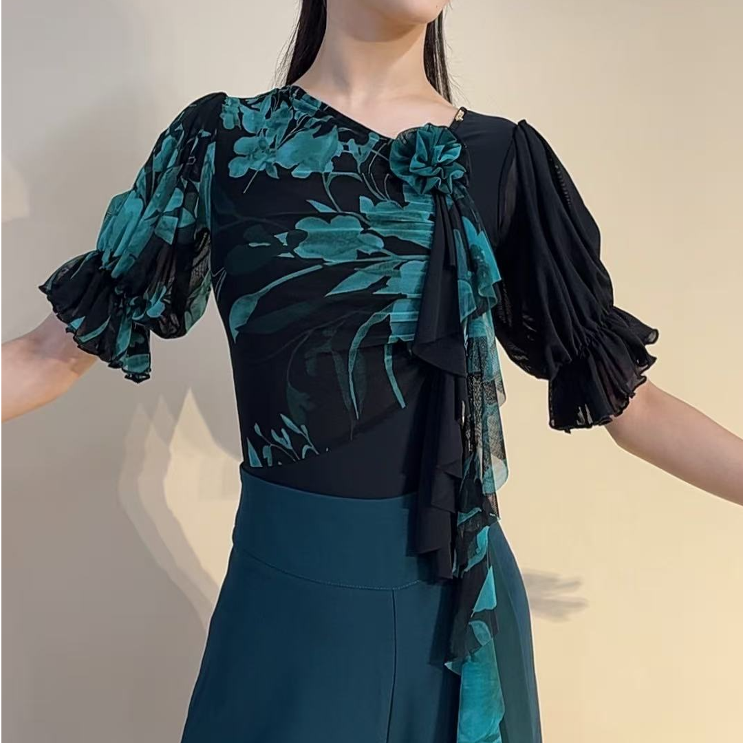 YRSS舞服♥欧若风拼色上衣摩登拉丁练习舞服