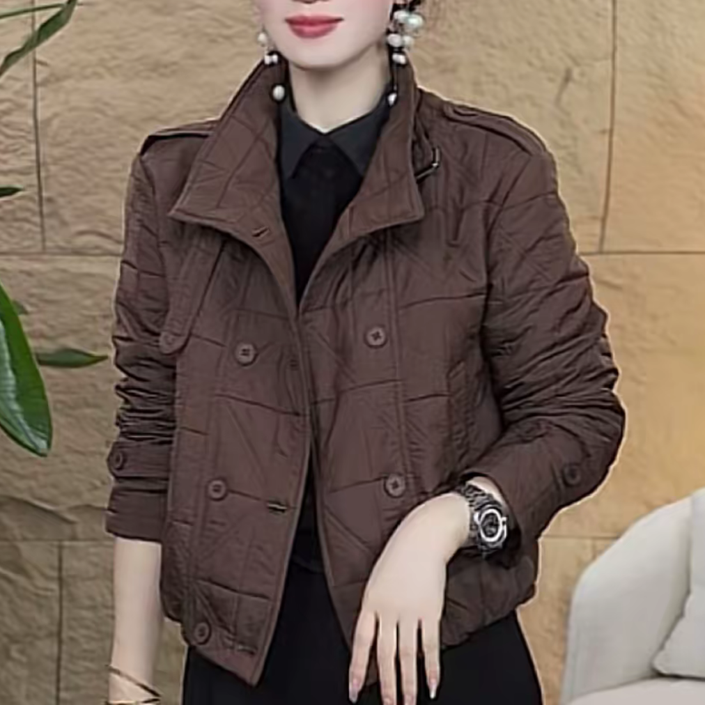 冬季新款立领棉服气质百搭显瘦减龄纯色设计感休闲宽松菱格外套