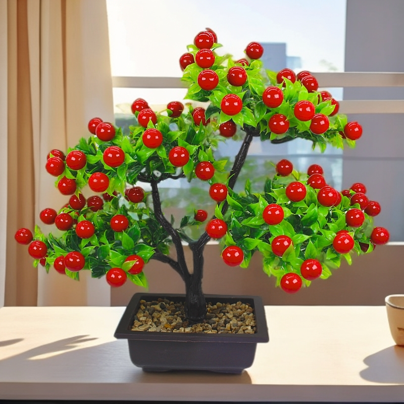 果红色假花仿真花客厅餐桌桌面结婚乔迁新装饰品仿真绿植盆栽摆设