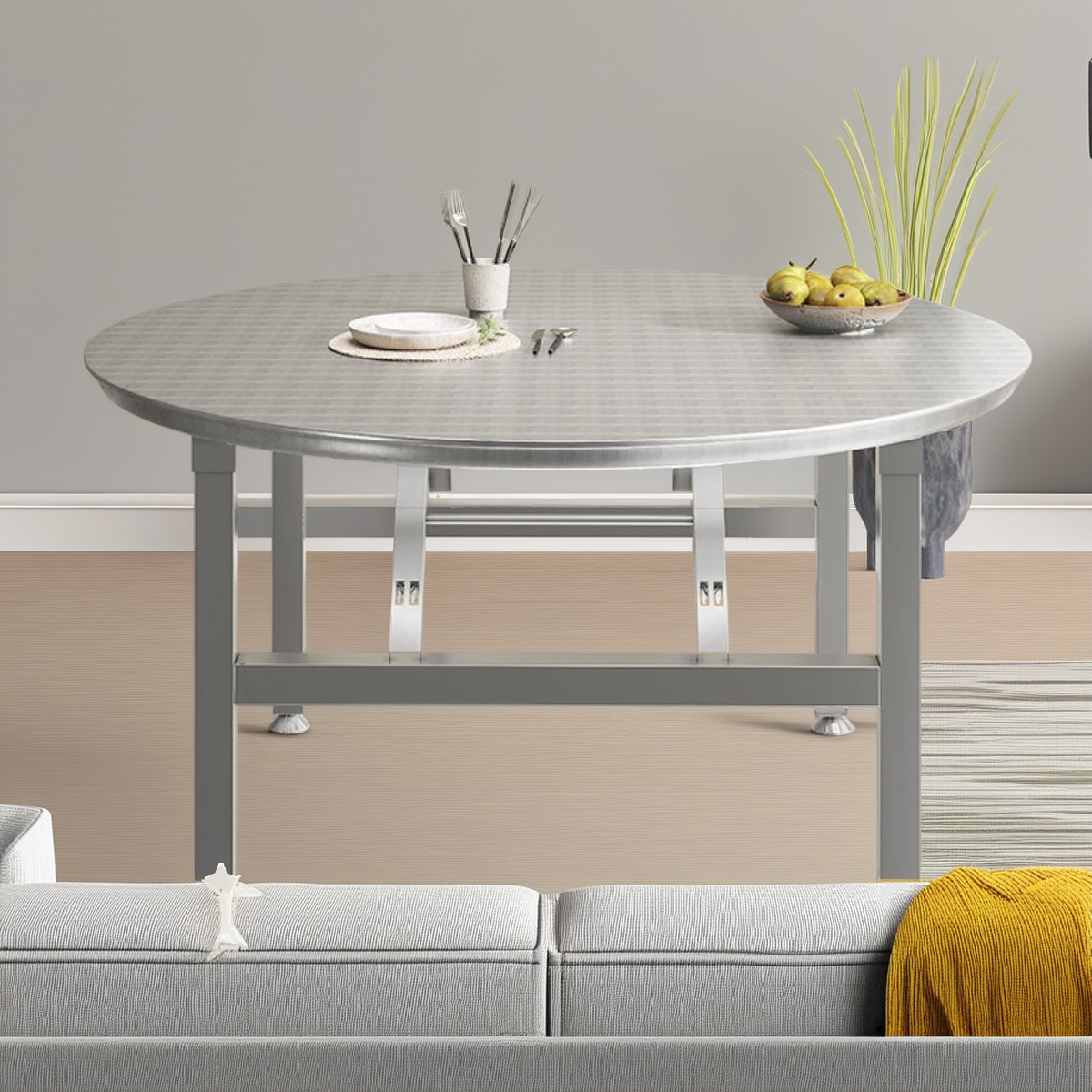 加厚折叠圆形餐桌子夜宵摊位烧烤大圆桌食堂厚实不锈钢饭桌餐桌子