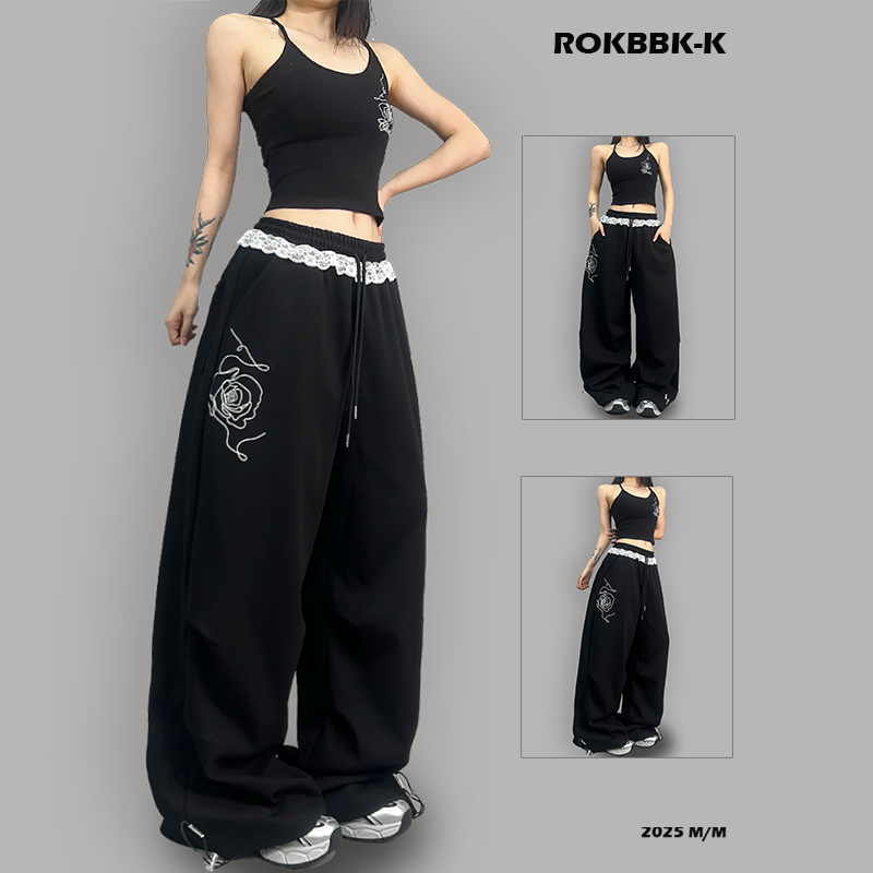 ROKBBK-K/布韩街舞蕾丝夏季运动裤女宽松休闲嘻哈jazz爵士舞长裤