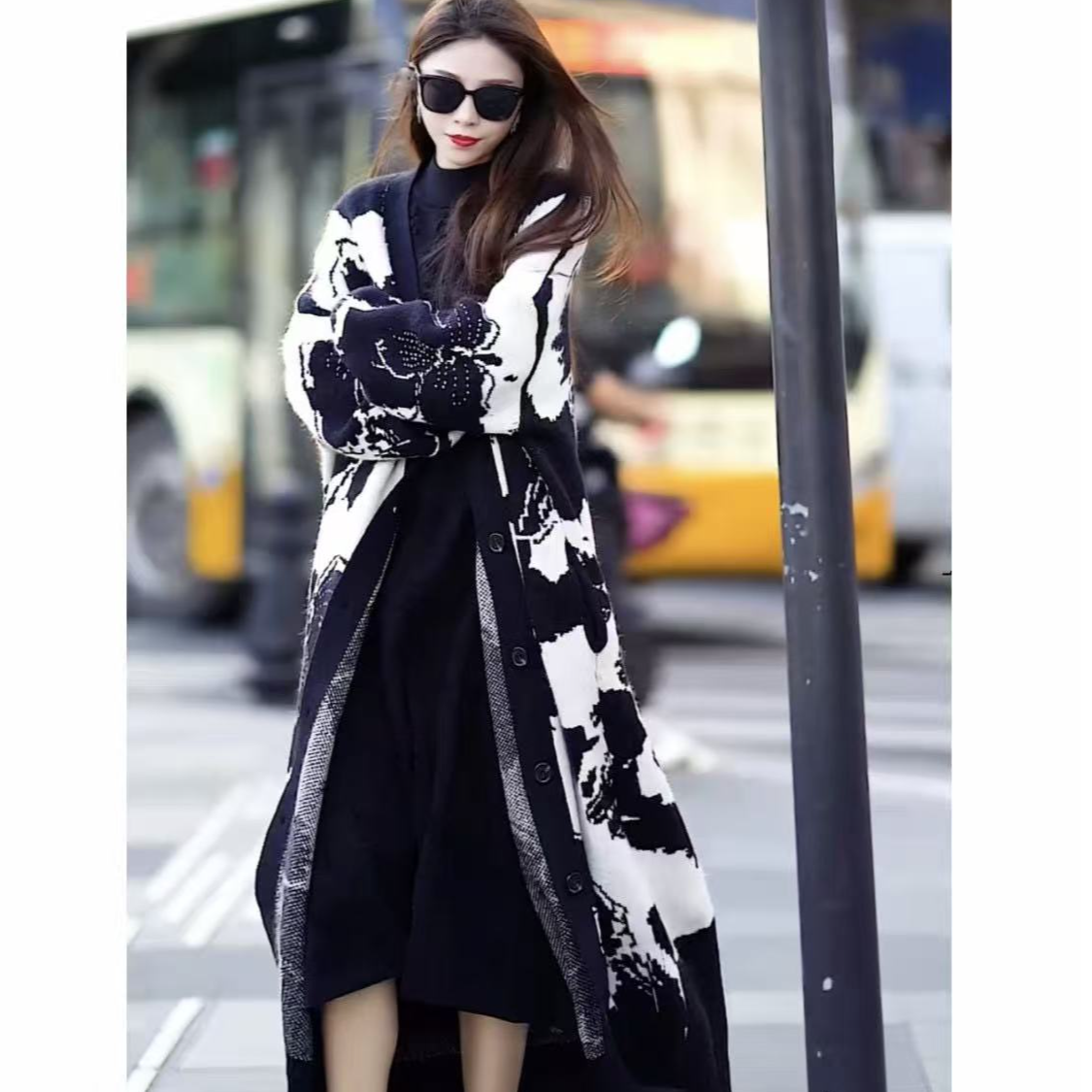 0185【凡家衣橱】秋冬新款时尚气质宽松大码长款针织开衫外套