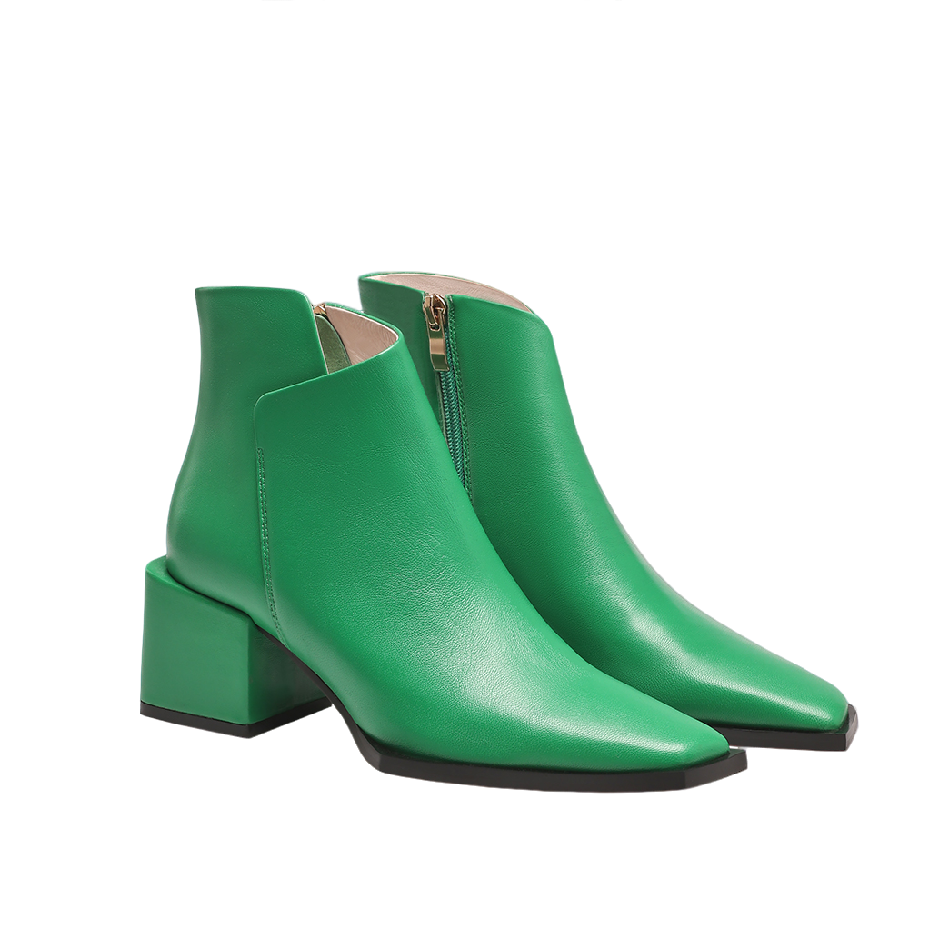 高档舒适时尚百搭秋冬系列牛皮短靴女绿色个性方根侧拉链马丁靴女