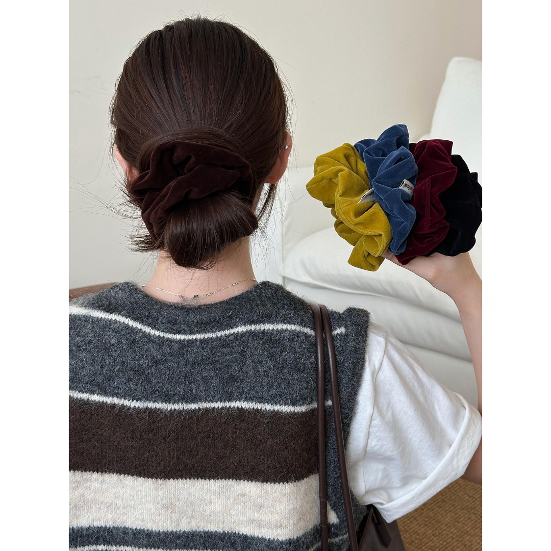秋冬丝绒~女高级感复古扎丸子头绳百搭显发量扎高马尾头饰发绳