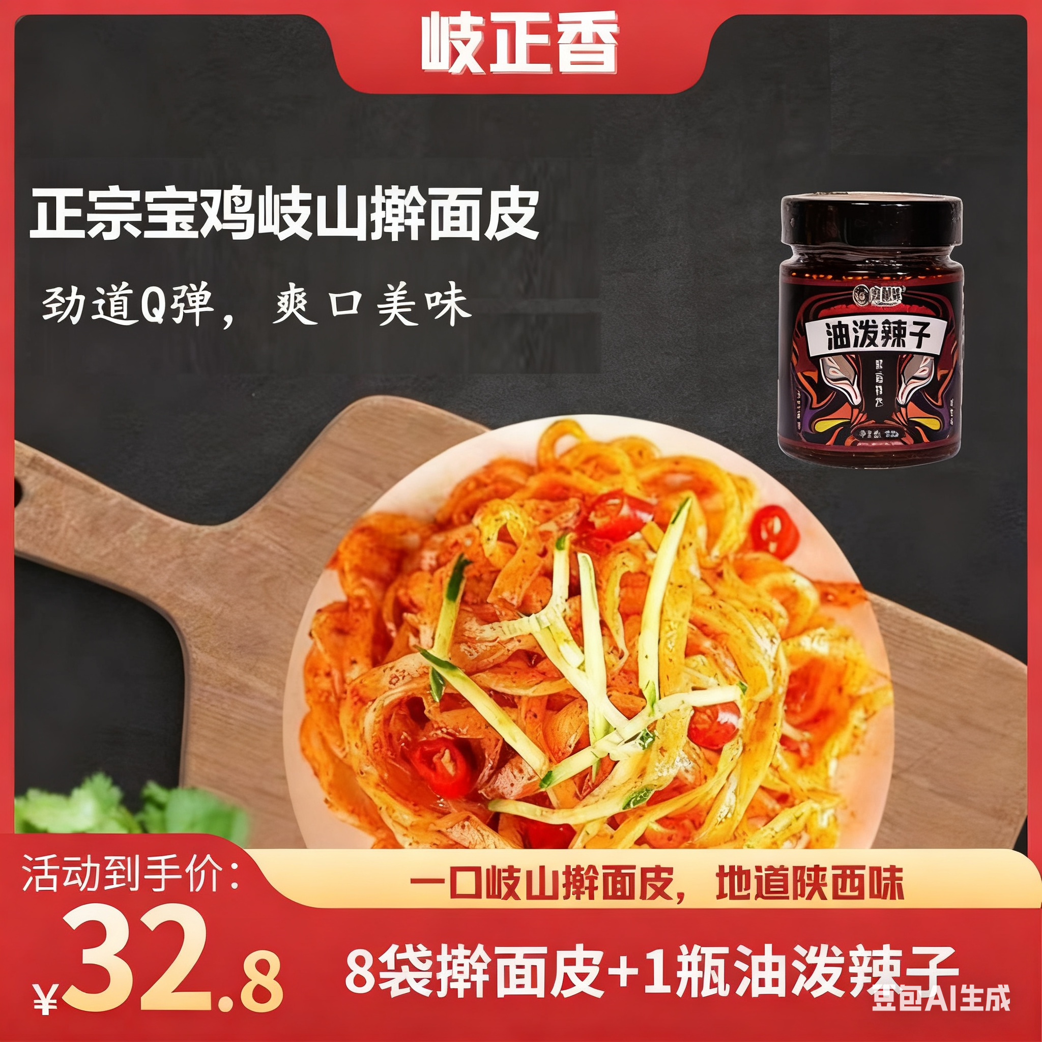 岐正香 岐正香正宗宝鸡岐山擀面皮凉皮组合实惠组合套装情侣红油