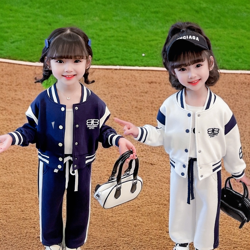 可爱春季女字母女童印花套装时尚童装薄少女风春秋运动网红两件套